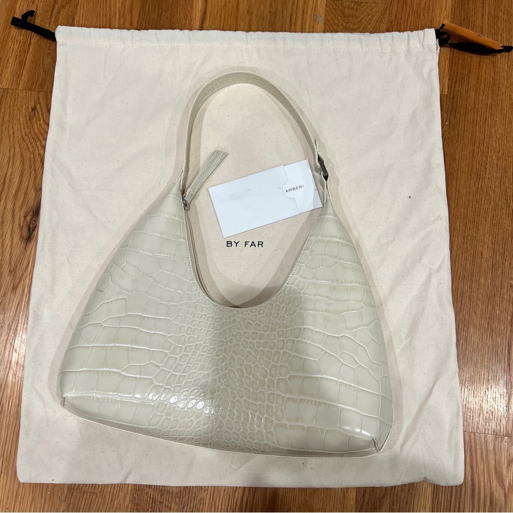 BY FAR Off-White Croc Amber Shoulder Bag